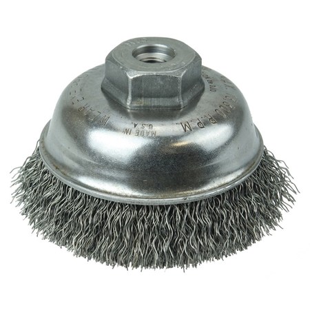 WEILER 3-1/2" Crimped Wire Cup Brush .014" Steel Fill M10x1.25 Nut 13175